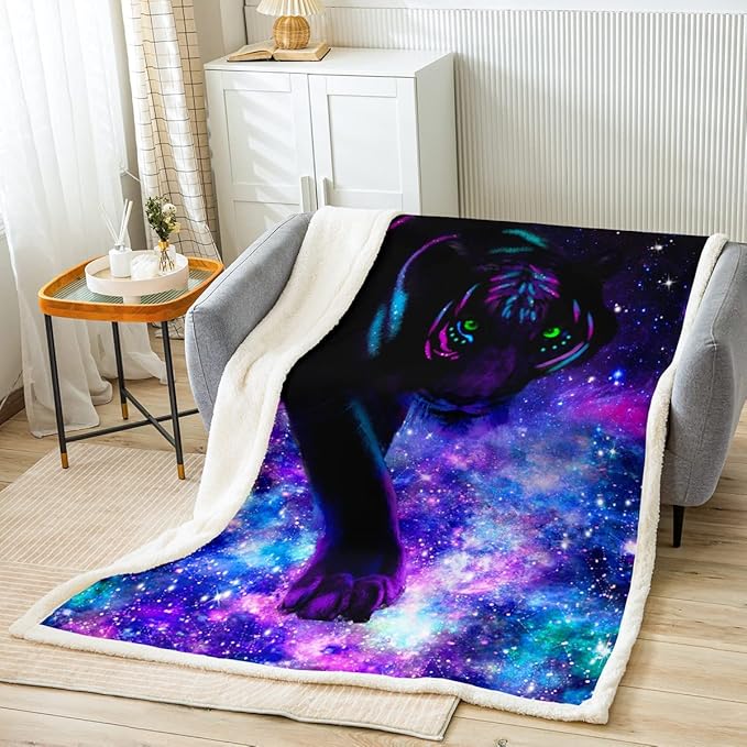 Feelyou Tiger Sherpa Blanket Baby 30"x40" for Bed Sofa Couch - 3D Wild Animal Print Fleece Throw - Wildlife Plush Galaxy Fuzzy Chic Purple Microfiber