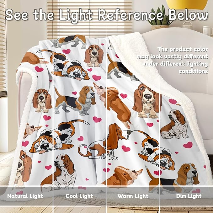 BlessLiving Red Hearts Dog Print Sherpa Plush Blanket Cute Puppy for Kids Adults 3D Animal Print Lightweight Blanket Bassett Hound Gifts Gift for Pet Lovers (Basset Hound,Twin, 60 x 80 Inches)