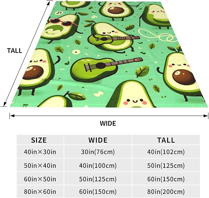 Cute Funny Avocado Fruit Blanket Throw Gifts for Kids Avocado Play Guitar Flannel Blankets Soft Fuzzy Lightweight for Home Decor Couch Bed Sofa 50x40 Inches