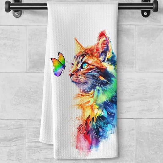 Cat Kitchen Towels,Cat Hand Towel,Cat Towels,Cat Dish Towels,Cat Kitchen Accessories,Gifts for Cat Lovers for Women,Cat Mom Gifts,Cat Kitchen Accessories-Perfect For Decorating Your Kitchen Bathroom