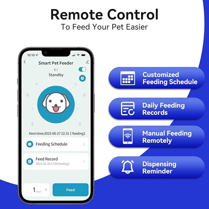 Smart Automatic Cat feeders(2.4G WiFi) and External Camera(2.4/5G WiFi), WiFi Pet Feeder with APP, 1080P HD Video with Enhanced IR Night Vision,Blue-Tooth Link Function&Cloud Storage(Gray)