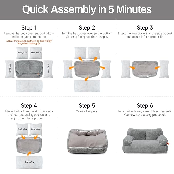 MEWOOFUN Cat Couch Bed for Indoor Cats, Washable Small Dog Beds for Medium Small Dogs & Cats up to 25 lbs, Fluffy Pet Beds with Non-Slip Bottom, 26×19×13 Inch (Brown)