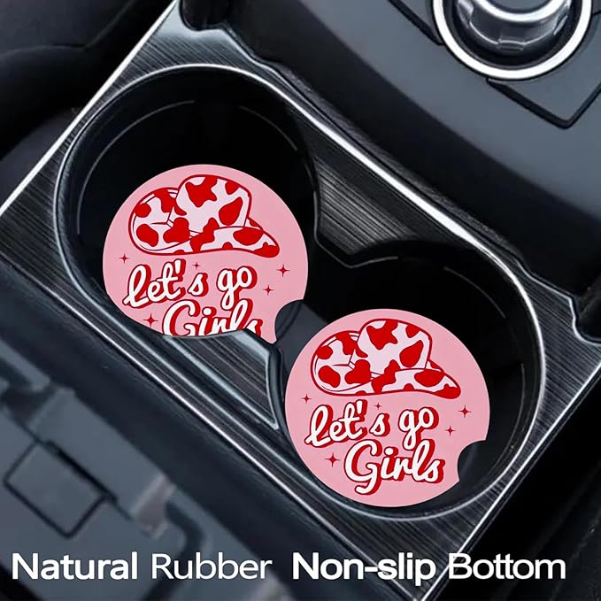 Car Coasters for Cup Holders,2 Pack Pink Cowgirls Car Cup Holder Coasters,2.75" Universal Size Anti Slip Rubber Mat,Automotive Cup Holder Decor Accessories,Cowgirl Birthday Gift for Women