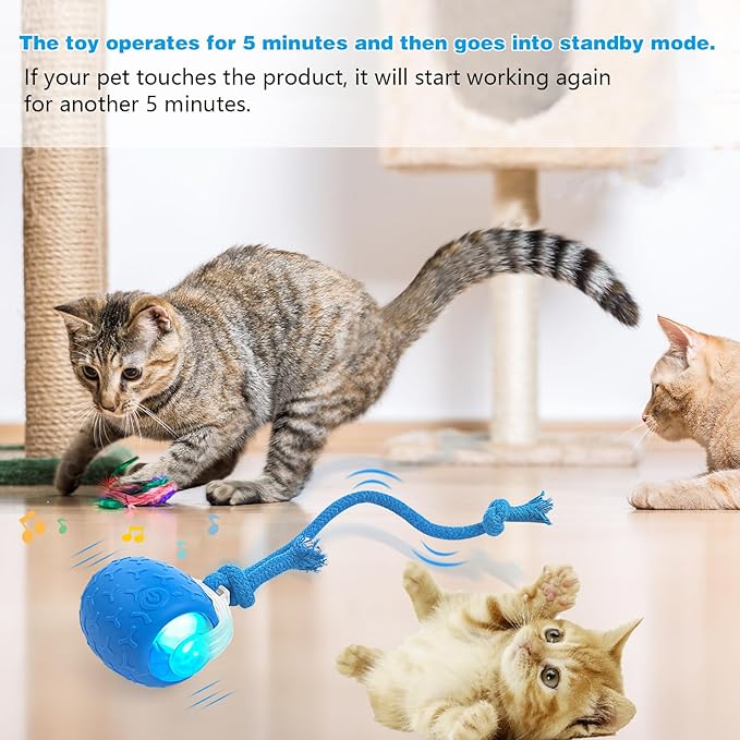 Indoor Cat Toys Ball: Automatic Rolling Ball with Motion-Activated Chirping for Engaging Cats -USB Rechargeable