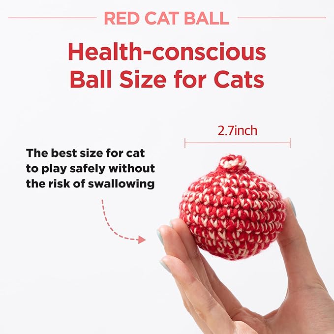 JAYU PET Red Cat Ball - Catnip Inside Cat Toy, Handmade Silvervine Ball Toys, Cat Toys for Indoor Cats, Interactive Matatabi Cat Ball Toy, Feline Kitten Toys, Cat Gifts (2.7 inch)