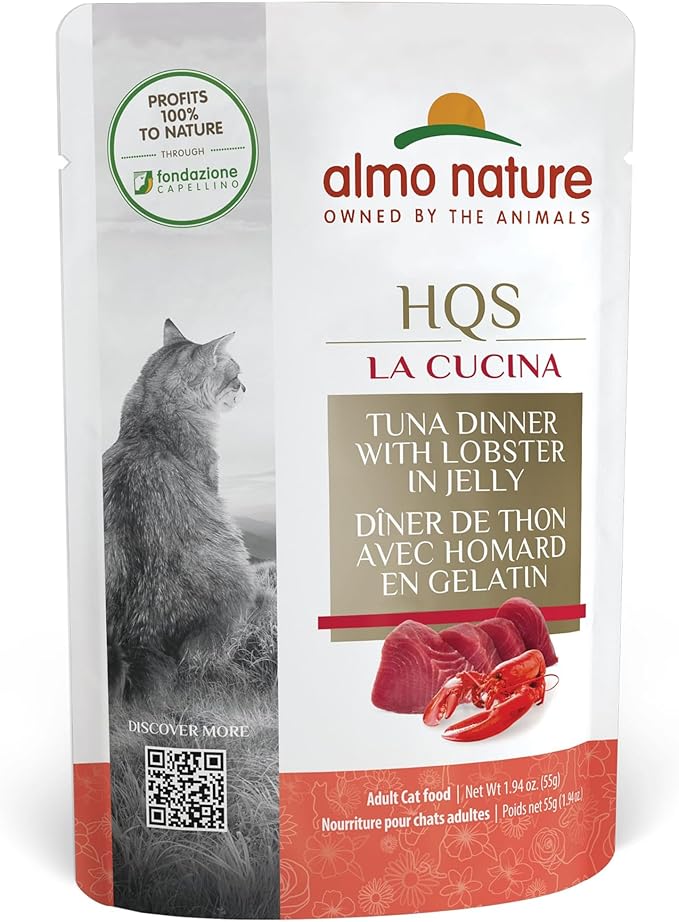 Almo Nature HQS La Cucina Wet Cat Food Pouch Tuna Dinner with Lobster in jelly 1.94 oz (Pack of 12)