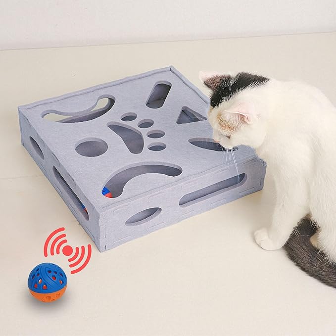 Cat Puzzle Toy, Interactive Cat Toys for Indoor Cats, Kittern Ball Toy with Soft Felt Maze Game Puzzle Box