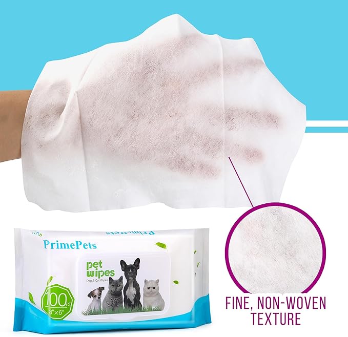 PrimePets Dog Grooming Wipes, 600 Count, 6x8 Inch Deodorizing Wipes for Dogs & Cats, 100% Fragrance Free, Natural Pet Wipes for Cleaning Face Bum Eyes Ears Paws Teeth, Dog Wipes