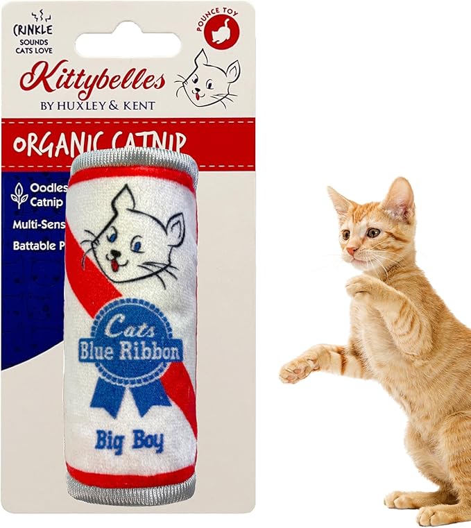 Huxley & Ket Plush Cat Toy | Cats Blue Ribbon | Nappy Hour Strong Catnip Filled Cat Toy | Plush Interactive Kitten and Cat Toy with Catnip and Crinkle | Kittybelles