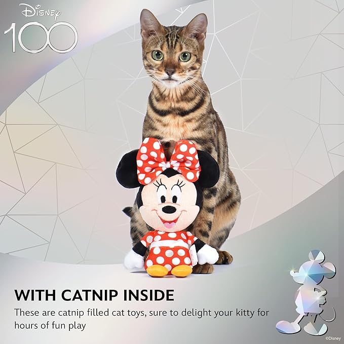 Minnie Mouse Cat Kicker Toy with Catnip, 9in | Disney Cat Toys | Fun Cat Kicker Style Plush Toy with Catnip and Crinkle for Cats Inspired by Disney Mickey and Friends