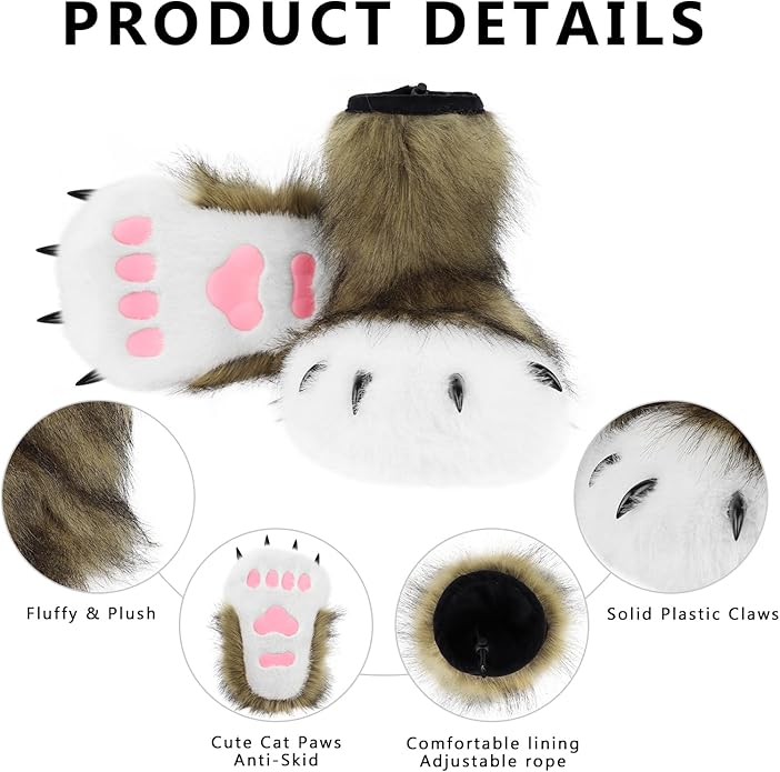 Animal Fuzzy Slippers Bear Cat Wolf Dog Fox Fursuit Feet Paw Claw Shoes Furry Boots Costume Accessories for Adult Kids