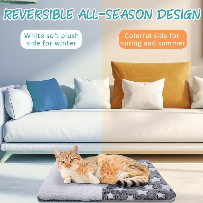 2 Pack Self Warming Cat Mat Self Heating Cat Pad Cat Bed Reversible Machine Washable Reflects Body Heat Warm Thermal Pet Pad Crate Blanket for Feral and Indoor Cat(Star,22'' X 18'')