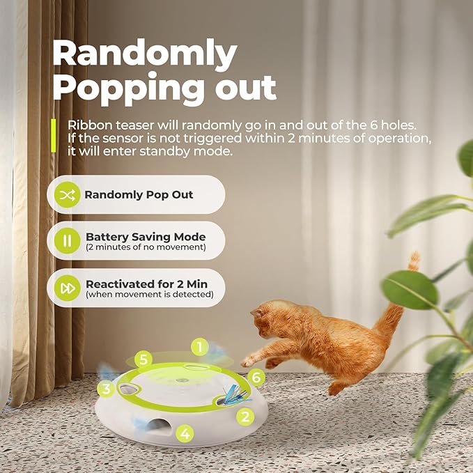 ALL FOR PAWS Whack A Mole Cat Mouse Toy for Cats Interactive Cat Toys Automatic Feather Mice 6 Holes No Touch Sensor Required Cat Entertainment Toys Electric Intelligent Cat Toy