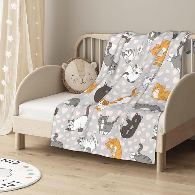 Cute Cat Kawaii Kitten Blanket, Soft Blankets Flannel Bed Throw Cozy Lightweight Plush Gifts for Kids Boys Girls Women Men Sofa Couch Bedroom Living Rooms Warm All Season, Home Decor, Small 50"x40"