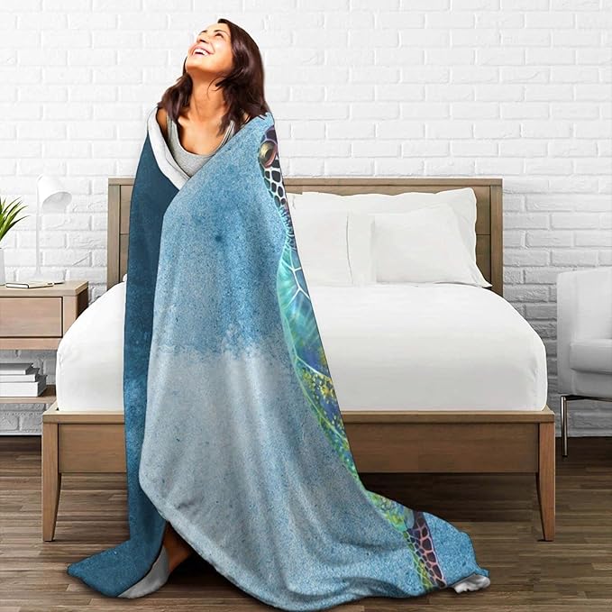 Fuzzy Throw Blanket 350 GSM Fleece Ultra-Soft Microfiber Blanket for Adults Kids Gift Couch, Sofa, Bed Sea Turtle 60"x50"