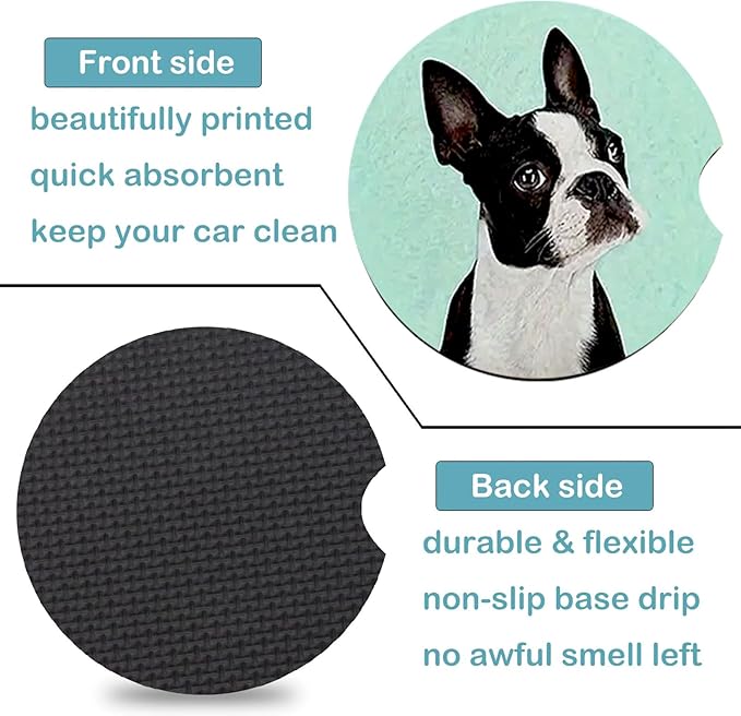 Car Coasters for Cup Holders,2 Pack Dog Car Coasters,2.75" Universal Size Anti Slip Rubber Mat,Automotive Cup Holder Decal Decor Accessories,Dog Gifts for Women,Men,Mom