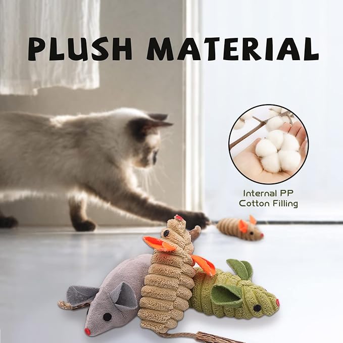 Catnip Toys, Silvervine Cat Toy, 3 Pcs Cute Cat Toys for Indoor Cats, Soft Plush Cat Mice Catnip Toys, Interactive Cat Teething Chew Toy for Cat Kitten Kitty