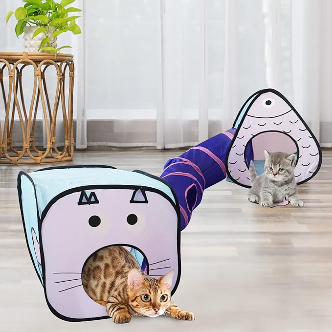 Cat Tunnels for Indoor cat, cat Play Tunnels and Hiding passages, Triangular and Square Shaped Hiding Place for Indoor and Outdoor, Suitable for Kittens, Puppies, Minks, Rabbits