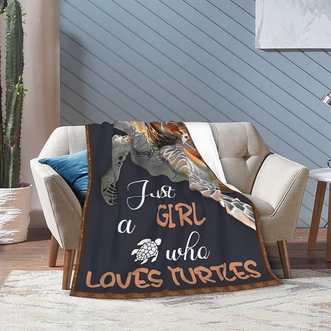 Sea Turtles Blanket for Woman Just A Girl Who Loves Turtle Throw Blanket Turtlesdecor Stuff Merch Cozy Flannel Fleece Fuzzy Warm Soft Plush Lightweight Bedding Turtles Gifts for Girls Couch 50"X40"