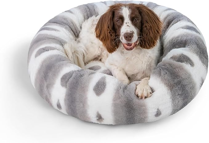 Best Friends by Sheri Patterned Lux Faux Fur Calming Donut Dog Bed, Gray, Medium, 30" x 30"