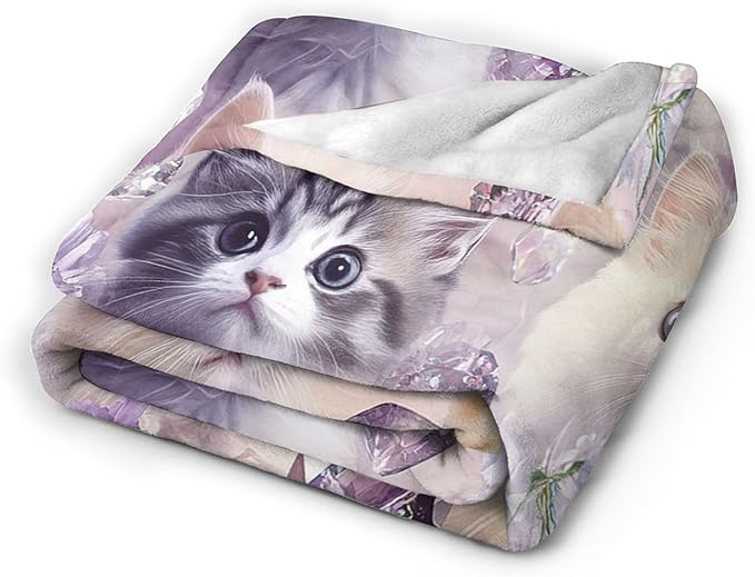 Kawaii Cat Blanket - Soft Cozy Kitten Plush Throw Blanket, Super Warm Fleece Fuzzy Bedding Blanket for Kids, Girls, Boys, Women Bed Decor Stuff, 60"X80