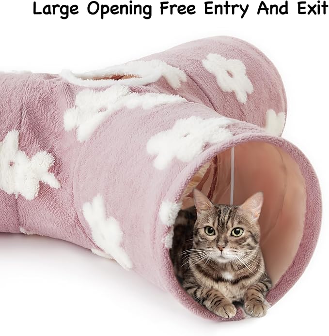 Tempcore Flannel Pet Cat Tunnel Tube Cat Toys 3 Way Collapsible, Cat Tunnels for Indoor Cats，Kitty Tunnel Bored Cat Pet Toys Peek Hole Toy Ball Cat, Puppy, Kitty, Kitten, Rabbit Daisy Burlwood