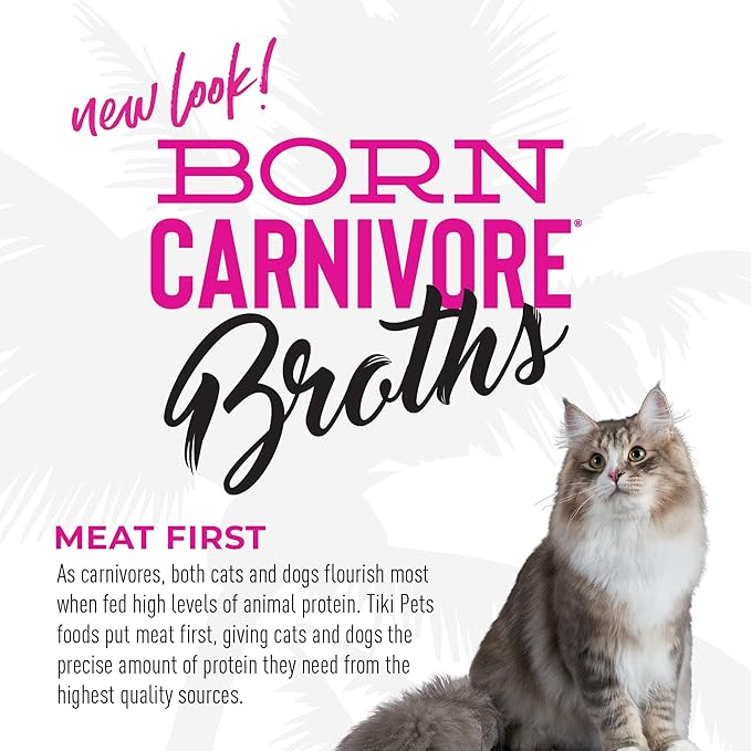 Tiki Cat Born Carnivore Broths, Salmon Recipe, Hydration and Flavor Supplement Cat Food Topper, 1.3 oz. Pouch (Pack of 12)