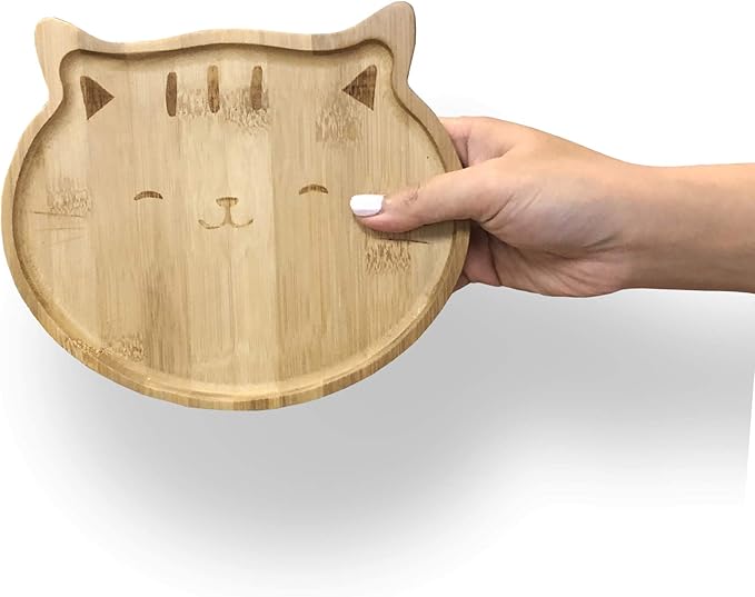 4572, Bamboo Cat Shape Food Plate for Snacks Appetizer Fruit Vegetable | Food Platter | Picnic Kitchen Party | Eco-Friendly Plates, 7"x6.5", Cat Face Shape, 10 Pack