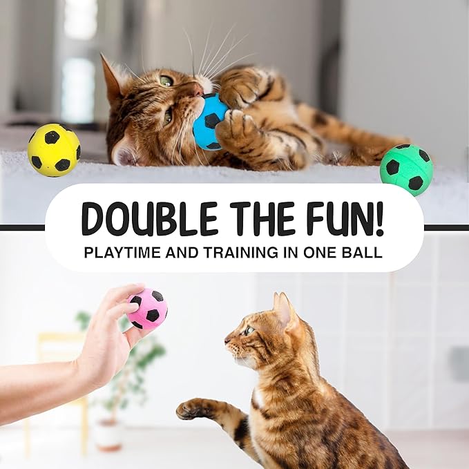 Vila Cat Soccer Balls, Feline Entertainment and Enrichment, Physical, and Mental Workout, Kitty’s Silent Companion, Foam Sponge, Pink, Yellow, Green, Blue, 1.5” -2” (Diameter), 12 Pcs per Pack 