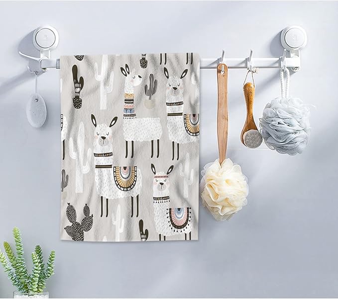 AOYEGO Llama Bath Towel Summer Succulent Cactus Alpaca Animal Cartoon Cute Boho Design Polka Dots Beach Bath Towels Soft Microfiber Yoga/Golf/Swim/Hair/Face Towels 15x30 Inch