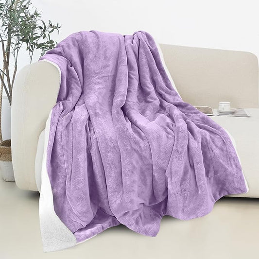 Elegant Comfort Reversible and Ultra-Plush Flannel Fleece Sherpa Throw- Lightweight Soft and Cozy- All Season Decorative Throw, Perfect for Lounging, 50 x 60 inches, Lavender