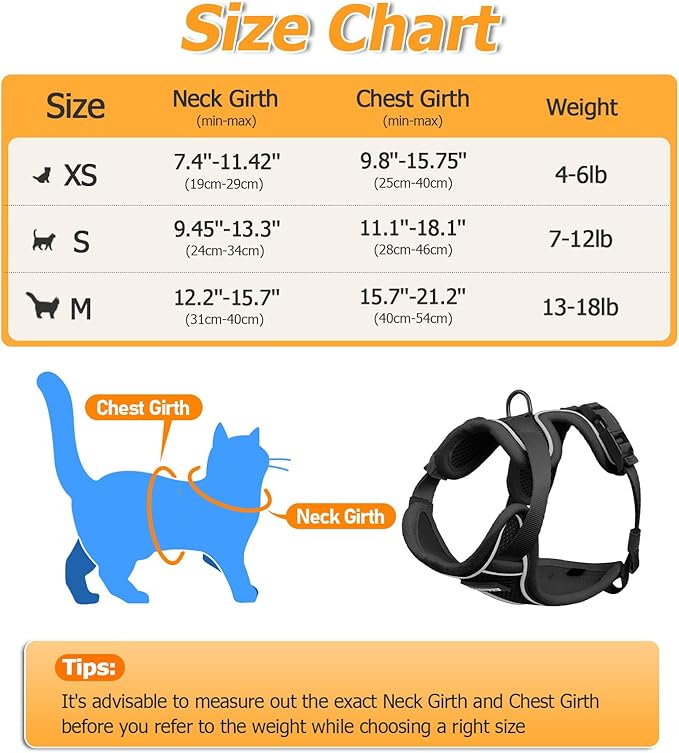 Halypet Cat Harness and Leash Set [MAX Safety 4th-Gen Upgrade] Escape Proof Adjustable Cat Leash Comfortable Soft Vest Easy to Wear Kitten Harness with Reflective Strip for Cats Walking, S Black