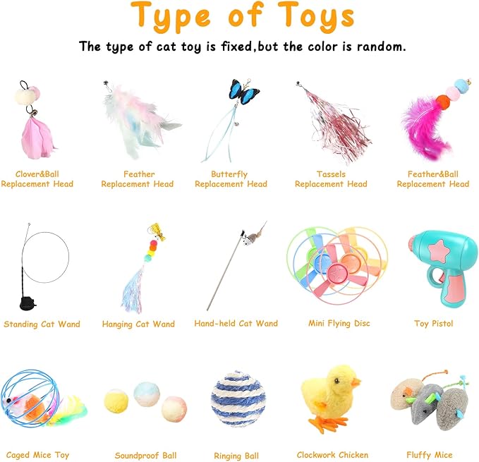 Cat Toy Set, 23 Pcs Deluxe Gift Set - Includes Launcher, Standing & Hand-held Wand, Balls, Silent Toys - Entertain & Engage Your Cat