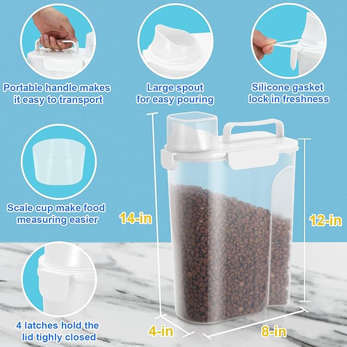 TBMax Dog Food Storage Container 5-7 lbs, Airtight Cat Food Container with Larger Spout & Measuring Cup, Portable Pet Food Storage Dispenser for Small Animal Kibble Storage, Bird Seed Container