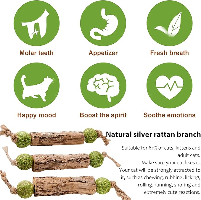 Silvervine Sticks Catnip Toys for Cats, 5 Pack, Interactive Indoor Cat Toy for Teeth Cleaning, Natural Matatabi Chew Treat for Aggressive Chewers