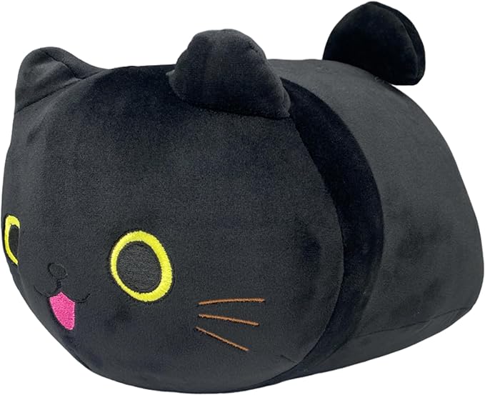 Pineapple Black Cat Plush Toy, Soft Cat Pillow Squishy Plushies, Cute Black Cat Stuffed Animals, Stuffed Cat Plushie, Stuffy Kawaii Plush Toys for Girls, Boys, Kids (10 Inch)