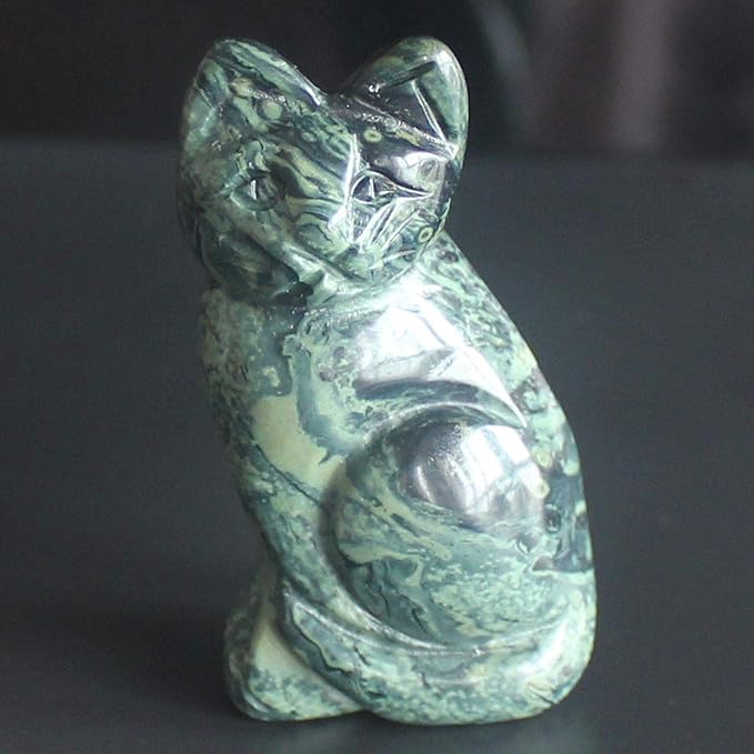 2'' Hand Carved Mixed gemstom cat Figurine Animal Carving (kambaba Jasper)