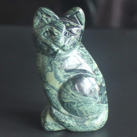 2'' Hand Carved Mixed gemstom cat Figurine Animal Carving (kambaba Jasper)