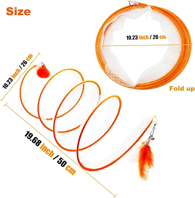 Spiral Tunnel Cat Toy, Self Play Cat Hunting Spiral Tunnel Toy Spiral Cat Toy, Folded Cat Tunnel Spring Toy for Indoor Cats (Orange)
