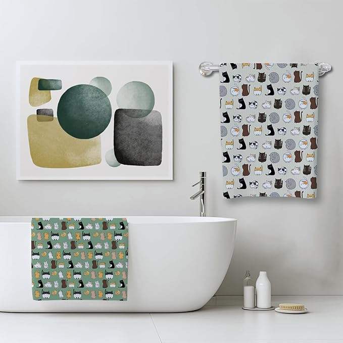 Greatingreat More Cat Towels Funny Kitchen Towels Waffle Soft Cute Kitchen Dish Hand Towels Cat Lovers Absorbent Hostess Decor Bath Towels Housewarming Gift Set of 2