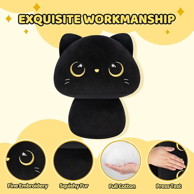 Squishy Cloud-Like Softness, Trending Kawaii Cat Mushroom Plush Pillow, A Must-Have Collectible for Young Adults, Perfect for Kids, Toddlers Girls, Stuffed Animal Decor (8")