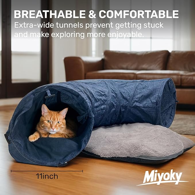 Cat Tunnel 3 Ways Play Tunnel, Durable Cationic Fabric Collapsible Breathable Cat Hideout with Rest Mat, All Season O S C Shape Cat Play Tunnel Toys for Indoor Small Medium Large Cats (Blue)