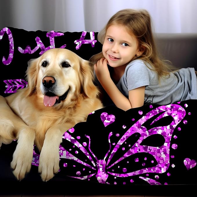 Butterfly Blanket Soft Cozy Warmth Flannel Butterflies Throw Blankets Just A Girl Who Loves Butterfly Blankets Bedding Decor for Sloth Lover Girls Women Adults Gifts 50"x40"