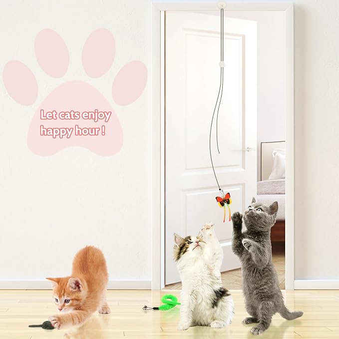 Interactive Cat Toy, Hanging Cat Toys for Indoor, cat Door Toy Replacements with Bell Kitten Toys for Indoor Cats Kitten