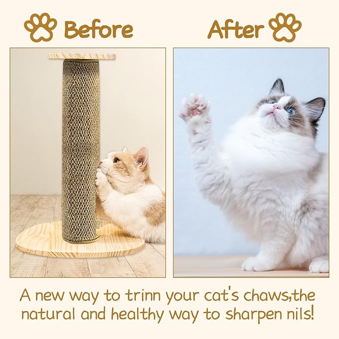 Large Natural Sisal Cat Nail File Scratcher, Sisal Cat Scratch Pad Wrapped Around Cat Scratcher Post or Cat Tower, Sisal Cat Scratching Post Repair Mat for Furniture & Scratch Board (23.6*15.6 Inch)