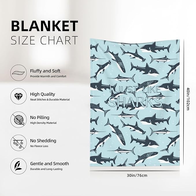 Cozy Shark Blanket Kids, Ocean Animal Printed Blankets for Little Boys Girls, Throw Blanket for Little Dogs Cats, for Shark Lovers, Shark Themed Gifts, 30x40 inch