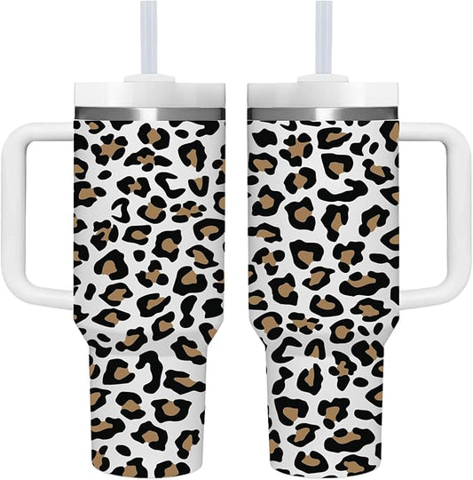 AMZUShome 40 OZ Leopard Print Tumbler with Handle.Leopard Print Lover Gifts.Unique Birthday Christmas Gifts for Leopard Print Lover.Personalized 40 OZ leopard print Tumbler Gifts for Women Men.
