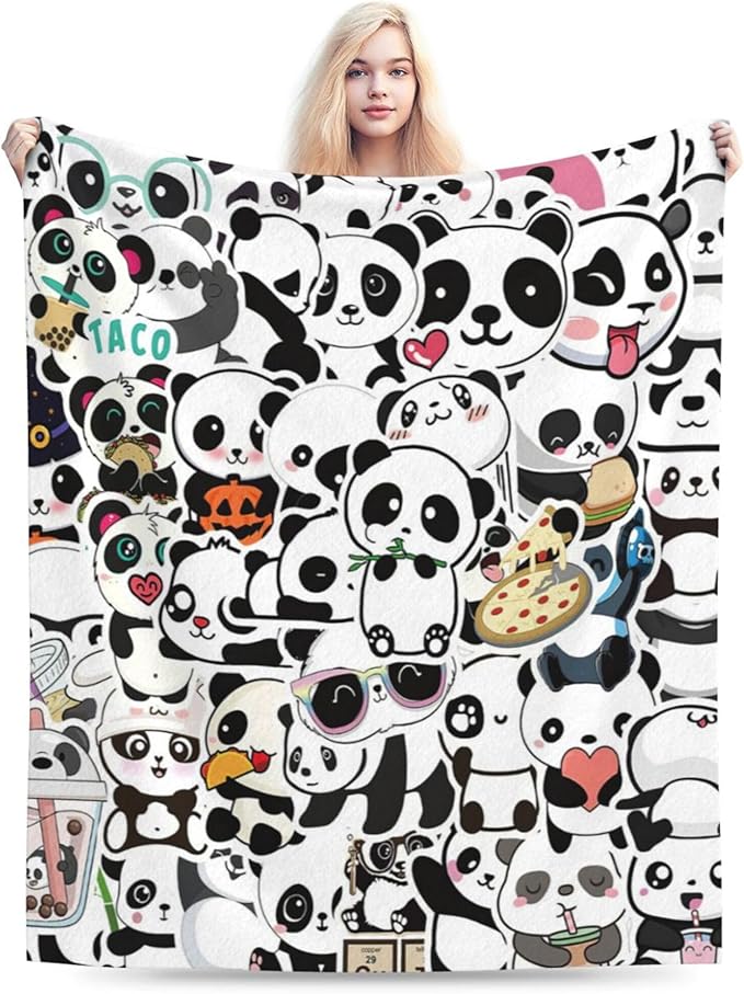 Cute Panda Blanket Panda Gifts Soft Cozy Panda Plush Throw Blanket Super Warm Fleece Fuzzy Bedding Blanket for Kids Girls Boys Women Bed Decor Stuff 50"X60"