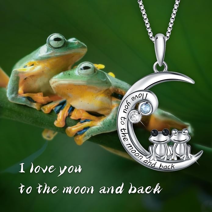 925 Sterling Silver Pig/Koala/Frog/Cat Horse Necklace I Love You to the Moon and Back Cute Animal Love Heart Moon Pendant Necklaces Jewelry Birthday Gifts for Women Best Friends
