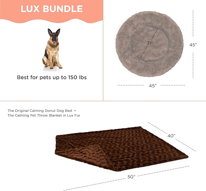 Best Friends by Sheri Bundle Set The Original Calming Lux Donut Cuddler Cat and Dog Bed + Pet Throw Blanket Dark Chocolate Extra Large 45" x 45"